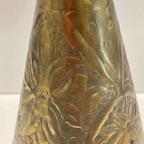 Antique Brass French Vase with handles and etched floral pattern. - Picture 4 of 8